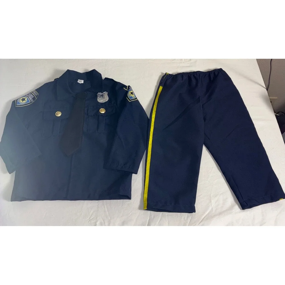 4T (Estimate) Kids Police Officer Costume Set Shirt Pants Halloween Career Day